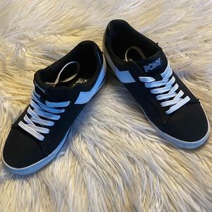Boys black and white pony sneakers